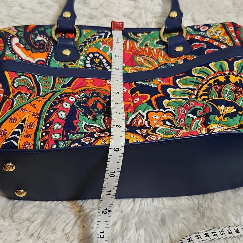 Vera Bradley Boho Paisley Satchel Handbag Leather Trim‎ Gold Accents Top Handle